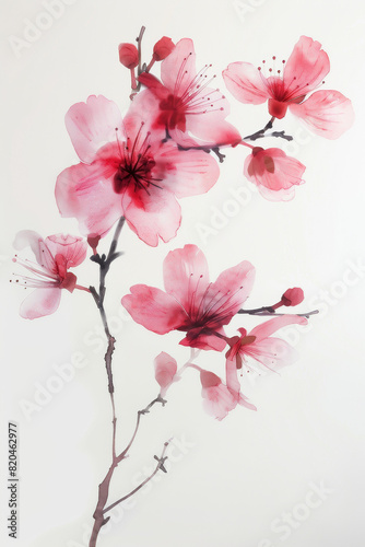 A painting of a pink flower with a white background