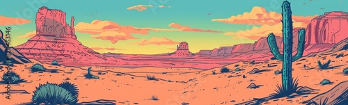 desert style background with cactus in the middle, Ai generated Images