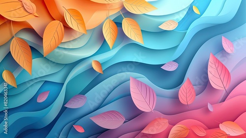 Autumnal Abstract A Colorful Blend of Leaves and Waves in Gradient Hues, Decorative Design