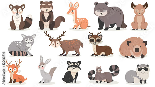 Cute woodland animals Forest beasts bear hare and deer, generative Ai