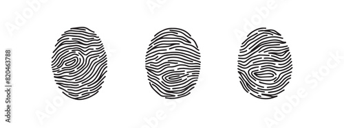 Fingerprint icon set, print hand drawn doodle style. Outline print finger.