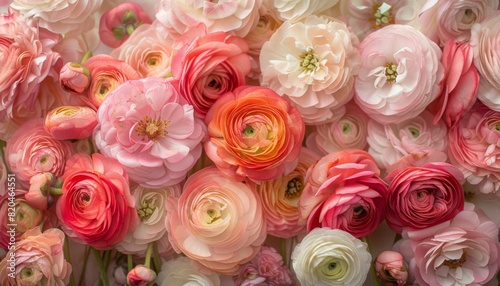 garden filled with blooming Ranunculus flowers. This prompt emphasizes the abundance of flowers in various stages of growth, showcasing the diversity