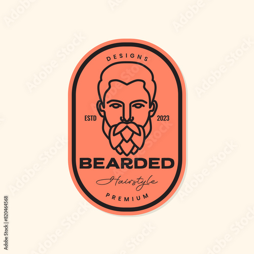 man face portrait cool bearded style mascot cartoon character simple lines style vintage retro sticker logo design vector icon illustration
