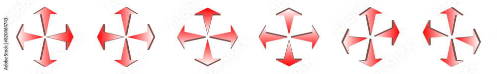 arrows 3d red icon. arrow threedimensional shape with left, right, up, and down direction of true stright symbol. isolated on white background. gradient style with ponter on their tail 