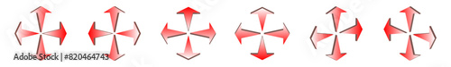 arrows 3d red icon. arrow threedimensional shape with left, right, up, and down direction of true stright symbol. isolated on white background. gradient style with ponter on their tail 