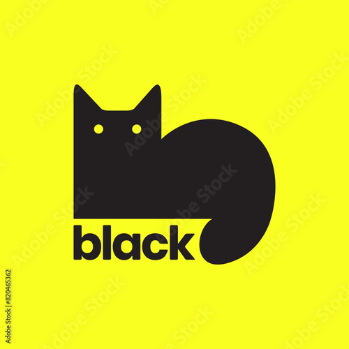 cat black sit pets mascot flat modern minimalist simple clean logo design vector icon illustration
