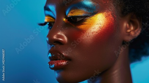 A captivating image of a model applying a vibrant eyeshadow palette, showcasing the blend of colors and the blendability of the product.