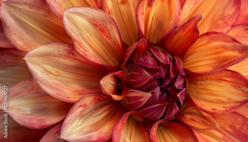 Close-Up of Dahlia Petals, A macro shot highlighting the intricate details and textures of dahlia petals, ideal for use in nature-themed projects, prints, or as a standalone piece of art