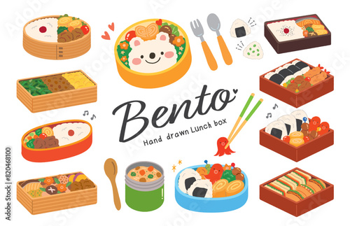 かわいいお弁当の手描きイラストセット