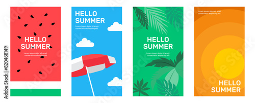 Set of minimal summer backgrounds, social media stories design templates with space for text, Flat vector illustration - vacation concept for banner, greeting card, poster and advertising