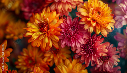 Colorful Chrysanthemum Bouquet in Vibrant Spring Hues  This prompt suggests capturing a bouquet of chrysanthemums arranged in various vibrant spring colors
