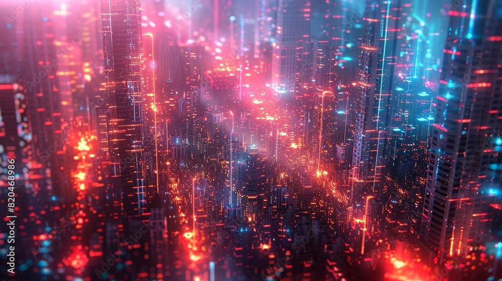 Obraz premium Futuristic disruption in cyberspace illustrated through a vivid and erratic glitch backdrop