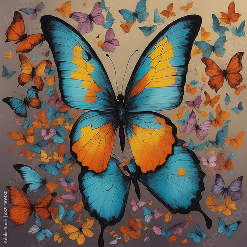 Illustration of Beautiful and Colorful Butterfly with various background. Art Butterfly Paintings.