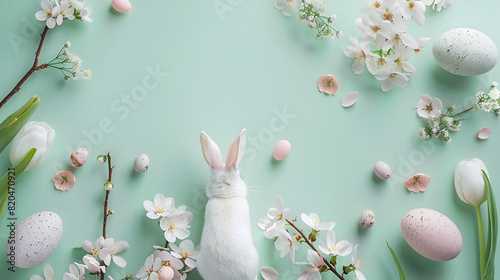 Easter poster and banner template with Easter flowers, generative Ai photo