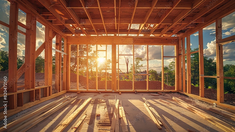 Intricate timber framing on a bright day at new housing development Intricate timber framing on a bright day at new housing development