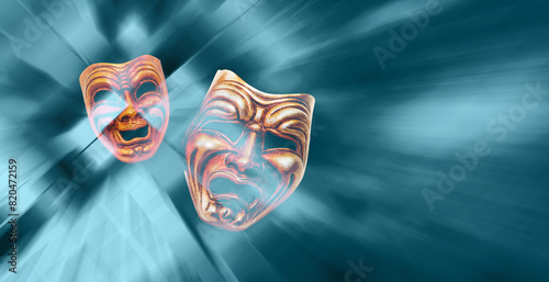 Comedy and Tragedy theatrical venetian mask isolated abstract green  background © muratart