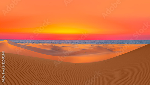 Sahara desert with Atlantic ocean meets near coast - Morocco, North Africa