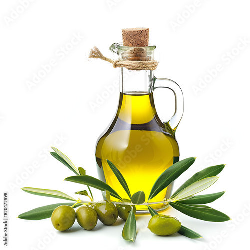 Olive oil in a bottle on a white texture background. Oil bottle with branches and fruits of olives. Place for text. copy space. cooking oil and salad dressing geneative ai.