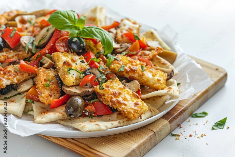Mouthwatering Antipasto Nachos with Golden Fish Stick Toppings
