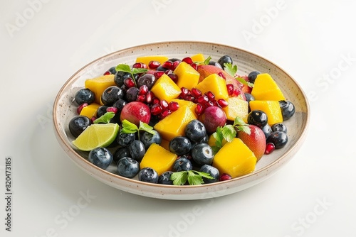 Antioxidant Fruit Salad with Mango  Blueberries  and Pomegranate in a Crimson Elegance