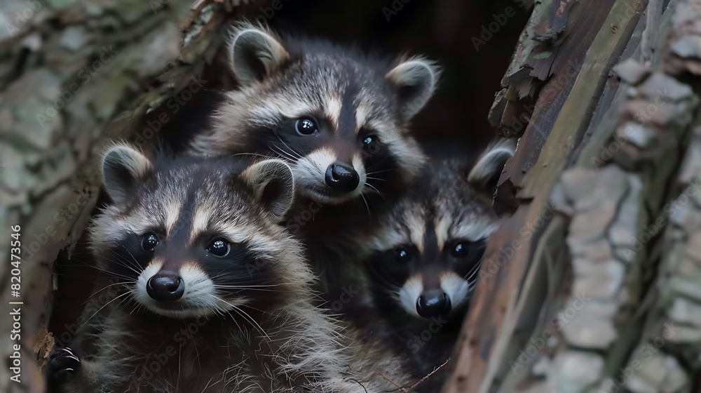 Cheeky baby raccoons getting into mischief, their curious nature leading to funny situations.