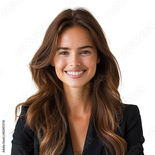 Happy young business woman posing isolated on transparent background.