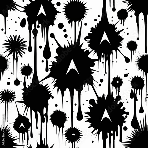 Seamless pattern of bold ink splatters and drips in black and white  creating a dynamic and edgy design  Generative AI
