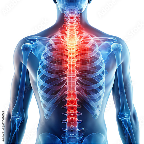 person s spine x ray in blue and red colors