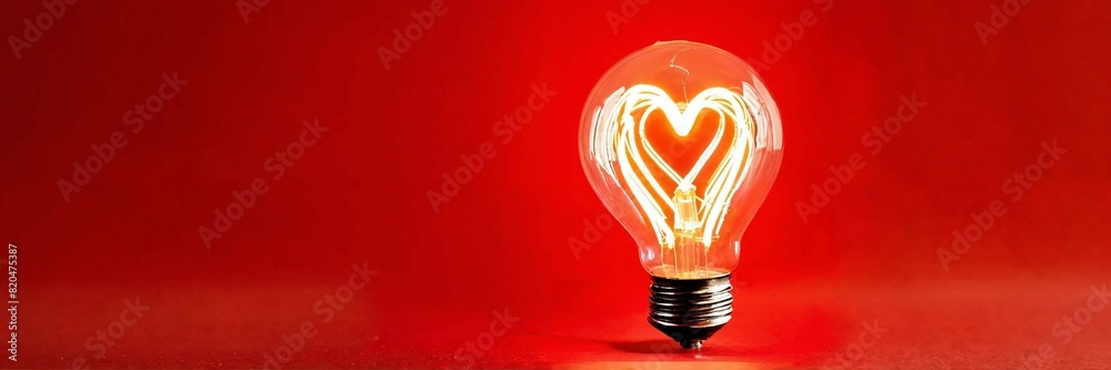 Light bulb with a heart shape glowing filament Light bulb with a heart shape glowing filament