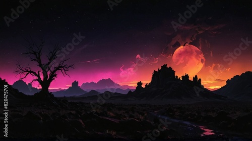 Neon Silhouette of an Otherworldly Landscape