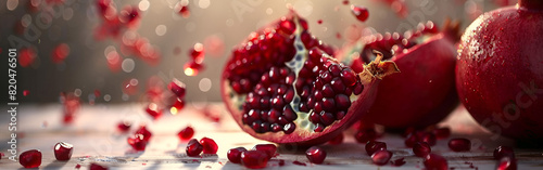 slice of pomegranate with seeds digital fruit fruit on isolated blurred background photo