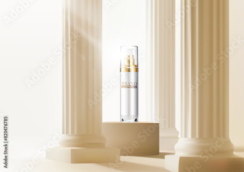 Beauty cosmetic product mockup . Greek Doric column . vector cosmetic design