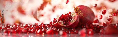 slice of pomegranate with seeds juicy fruit healthful fruit on blurr background
 photo