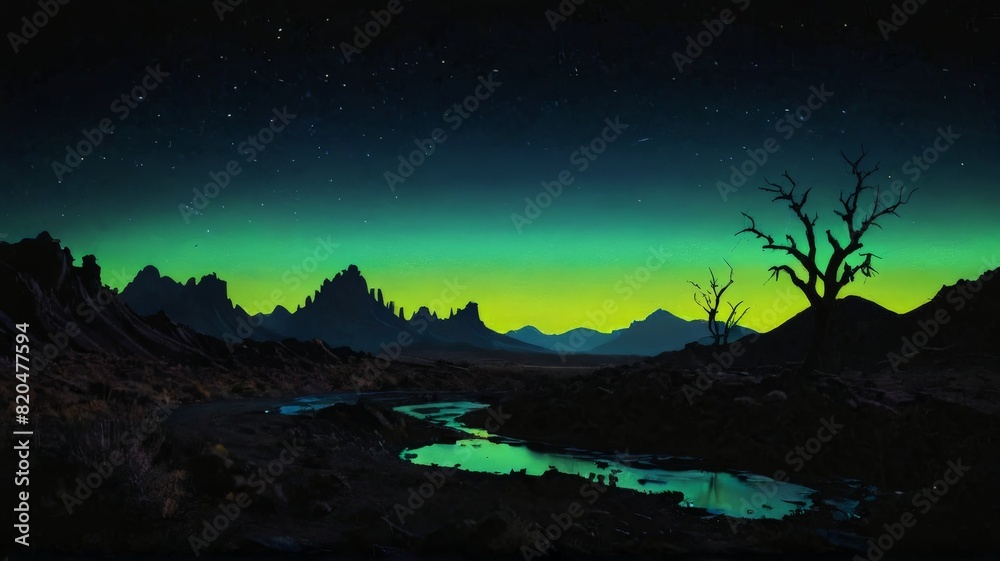 Naklejka premium Neon Dreamscape: An Otherworldly Silhouette