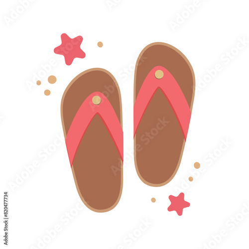 Flip flops icon with starfishes. Cute colorful shoes for summer design. Beach vacation concept. Vector cartoon illustration isolated on white. Flat design.