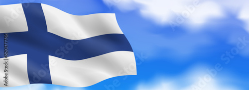 waving finland flag on sky background copy space vector illustration