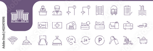 hotel furniture minimalist lines icon vector designs