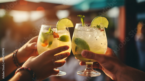 Toasting with Refreshing Mojito Cocktails in a Sunlit Garden, Celebrating Moments of Leisure and Connection