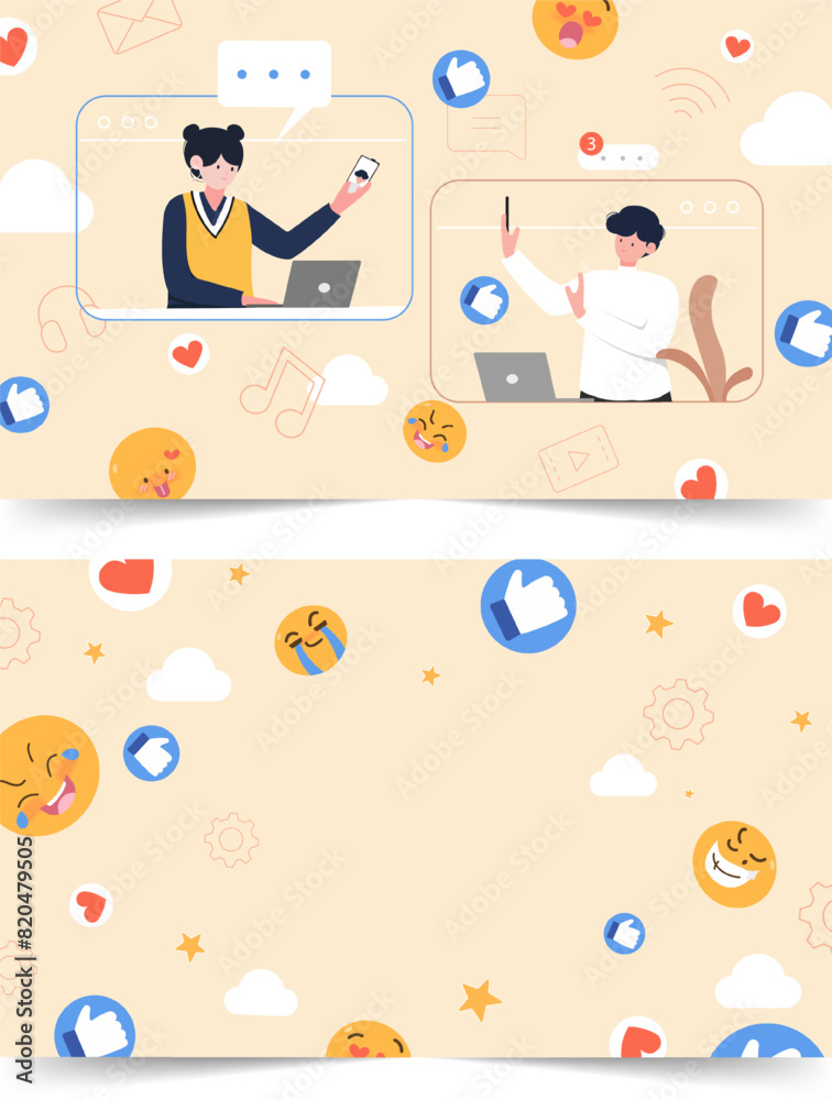 Set of World Social Media Day. June 30. Holiday concept. Template for background, banner, card, poster with text inscription. Vector illustration. Set of World Social Media Day. June 30. Holiday concept. Template for background, banner, card, poster with text inscription. Vector illustration.