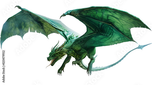 Green Fantasy Dragon in Flight - Pen Tool Premium Cuto © PatternHousePk