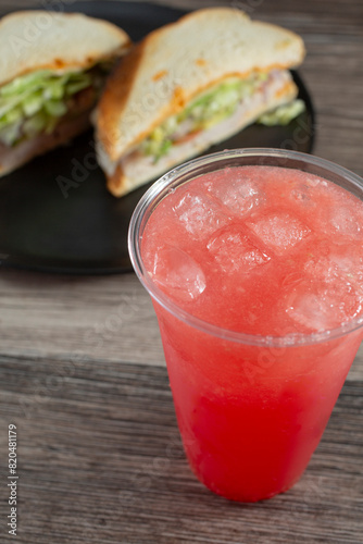 A view of a watermelon agua fresca drink.