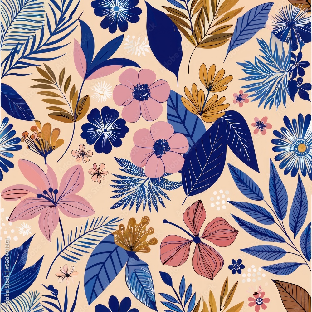 Seamless pattern of ink textures with floral and botanical elements, adding a touch of nature-inspired beauty to your gift wrap, Generative AI Seamless pattern of ink textures with floral and botanical elements, adding a touch of nature-inspired beauty to your gift wrap, Generative AI
