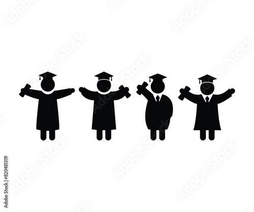 graduation academic celebration people education icons vector design black illustration collections template sets