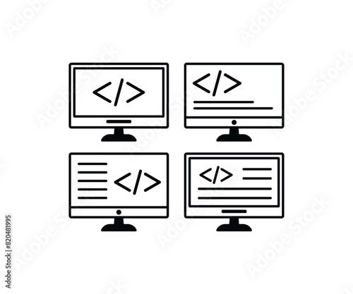 programming desktop icons vector design simple line black white illustration collections template sets