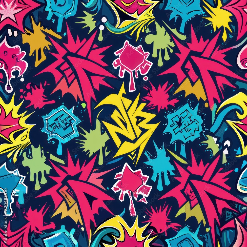 Seamless pattern of ink textures with graffiti-inspired motifs and designs, perfect for a bold and urban gift wrap, Generative AI Seamless pattern of ink textures with graffiti-inspired motifs and designs, perfect for a bold and urban gift wrap, Generative AI