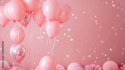 Festive Birthday Party Photo Zone with Pink Balloons and Copy Space for Text