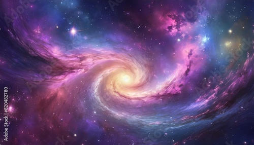 Stunning Spiral Galaxies in Pink and Purple, Starry Background