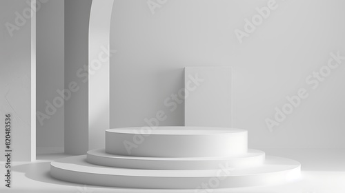 Clean white podium with a structured plan diagram  illustrating precision and preparation in project management.