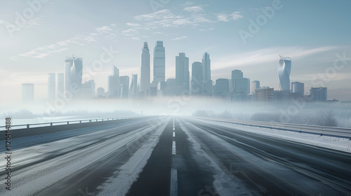 Panoramic Highway Leading to a Modern City