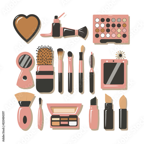 vector illustrations for collection brushes for beauty accessories with different colors

